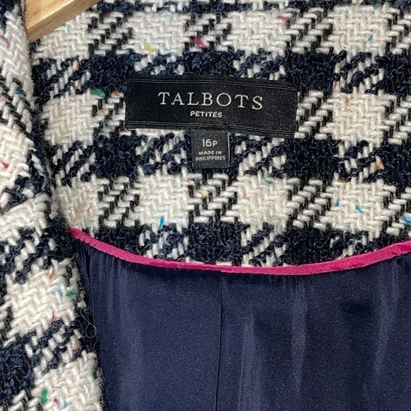 Talbots Blazer Wool Blend Navy Black Ivory Checkers Rainbow Confetti 16 Petite - Picture 9 of 13